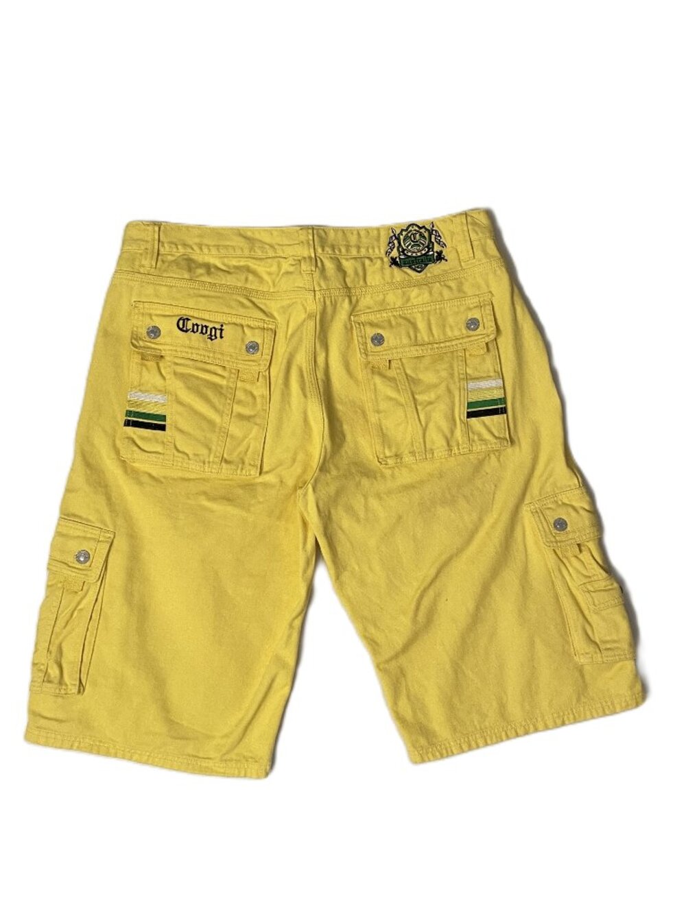 Vintage Y2K Coogi Cargo Shorts Mens 42 Yellow *Flaw 90s Embroidered Logo Pockets